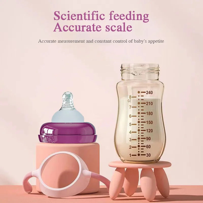 240ml newborn baby PP bottle, baby anti-colic bottle with handle, thickened and drop-proof, inverted without leakage, BPA-free