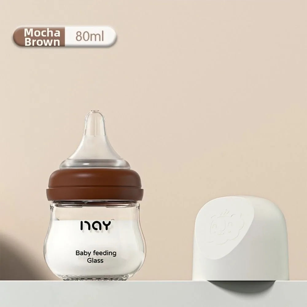 Cute Glass Baby Bottle Anti Choking 80/160ML Infant Milk Bottle Anti-flatulence Food Grade Baby Drinking Cup Toddler
