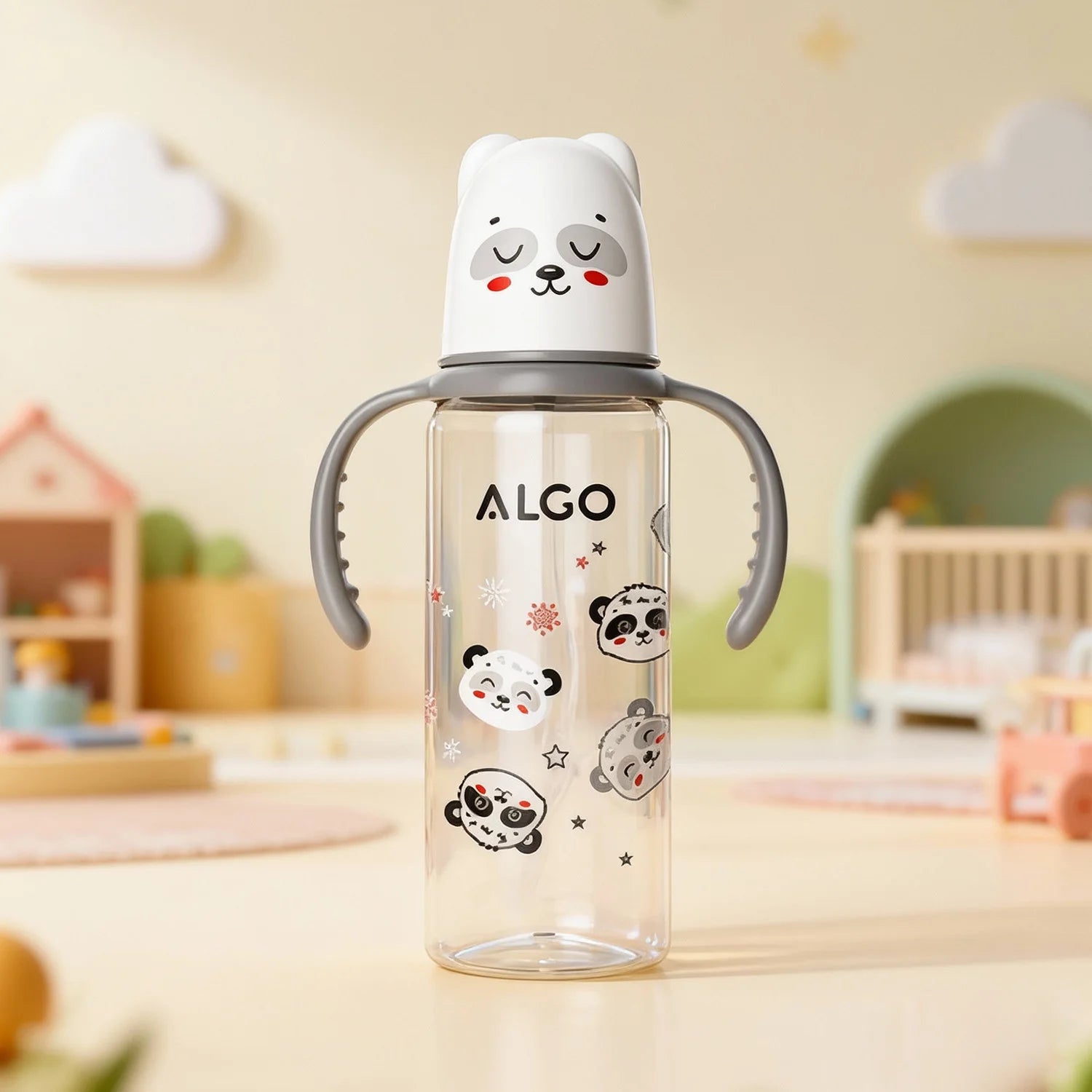 The new straight-body baby bottle, cute with handle, anti-flatulence standard mouth 240ml baby bottle, Christmas gift