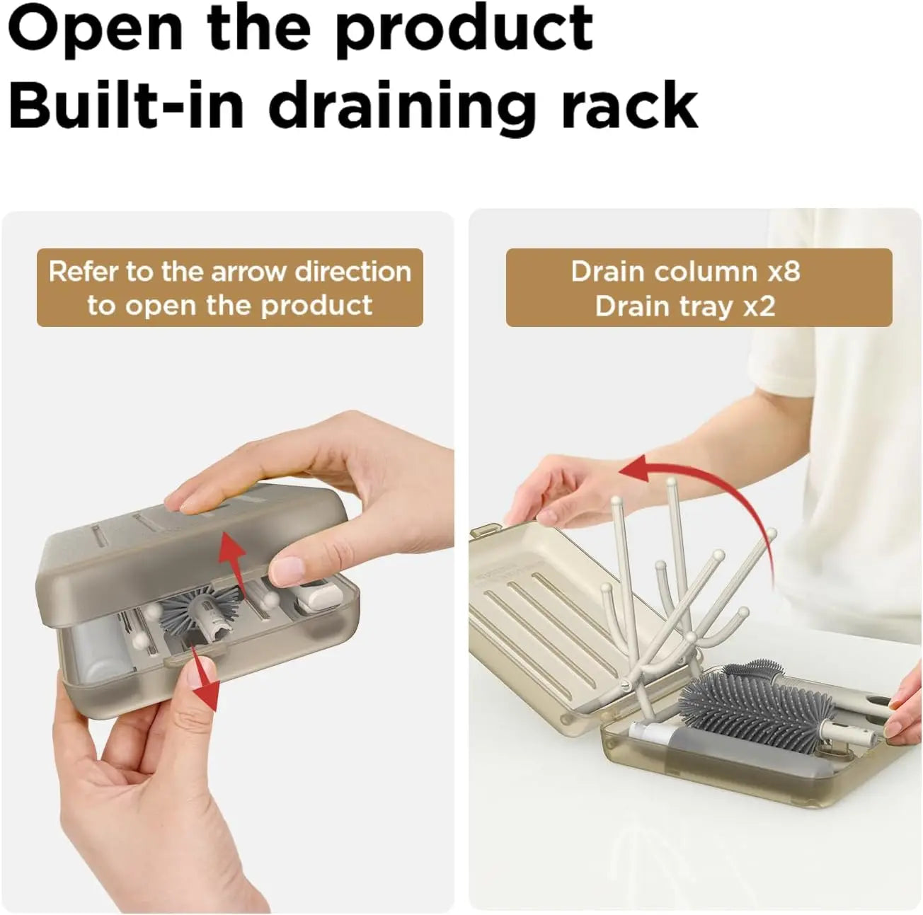 Travel Bottle Brush Set, Auto-Open Rack & Vertical Brushs Drying Slots, 3 Brushes, Foldable Drying Rack, Travel Baby Essentials