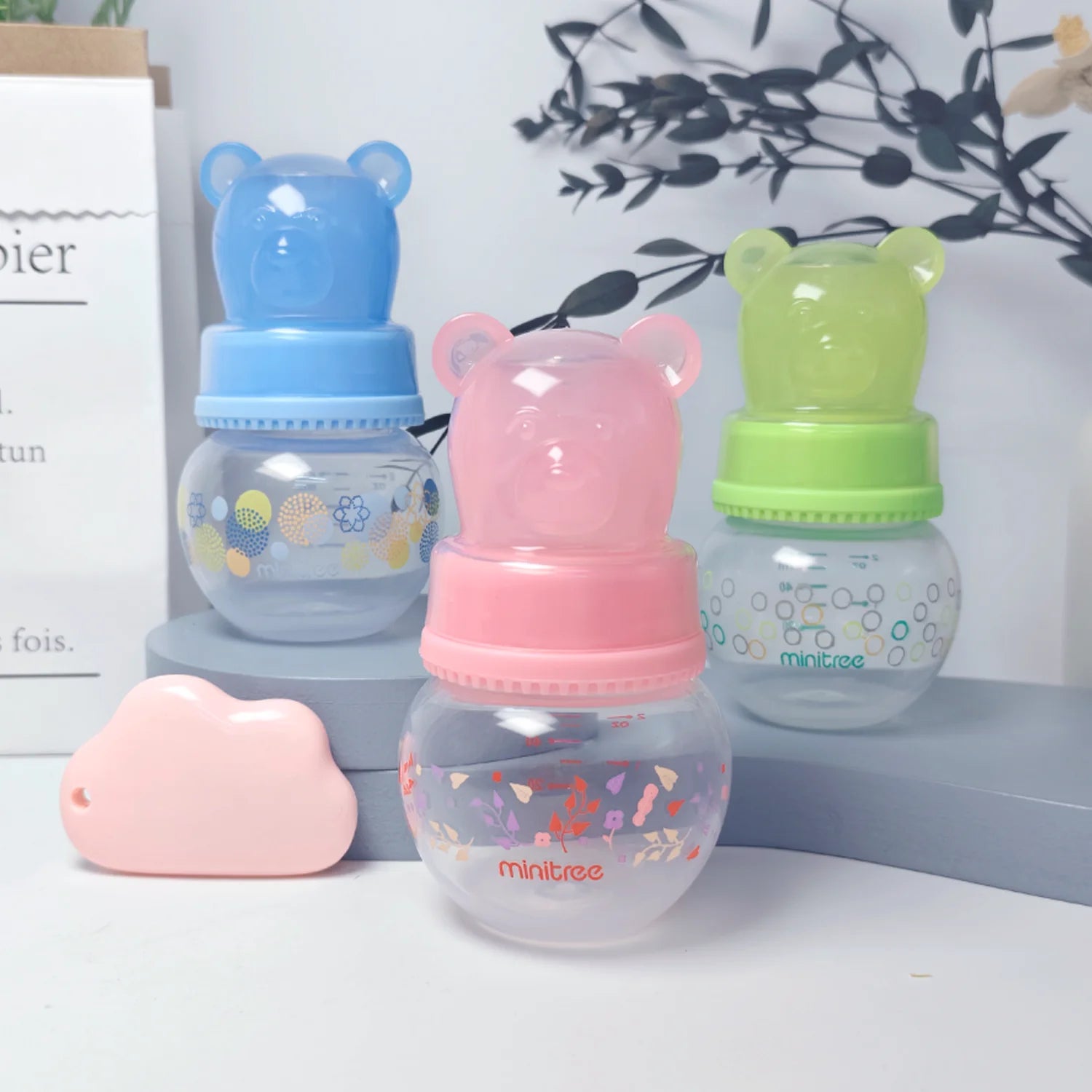 60ml wide diameter baby PP bottle, Cartoon bear shape newborn mini bottle, BPA-free, anti-drop and anti-drop, holiday gift