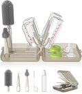 Travel Bottle Brush Set, Auto-Open Rack & Vertical Brushs Drying Slots, 3 Brushes, Foldable Drying Rack, Travel Baby Essentials