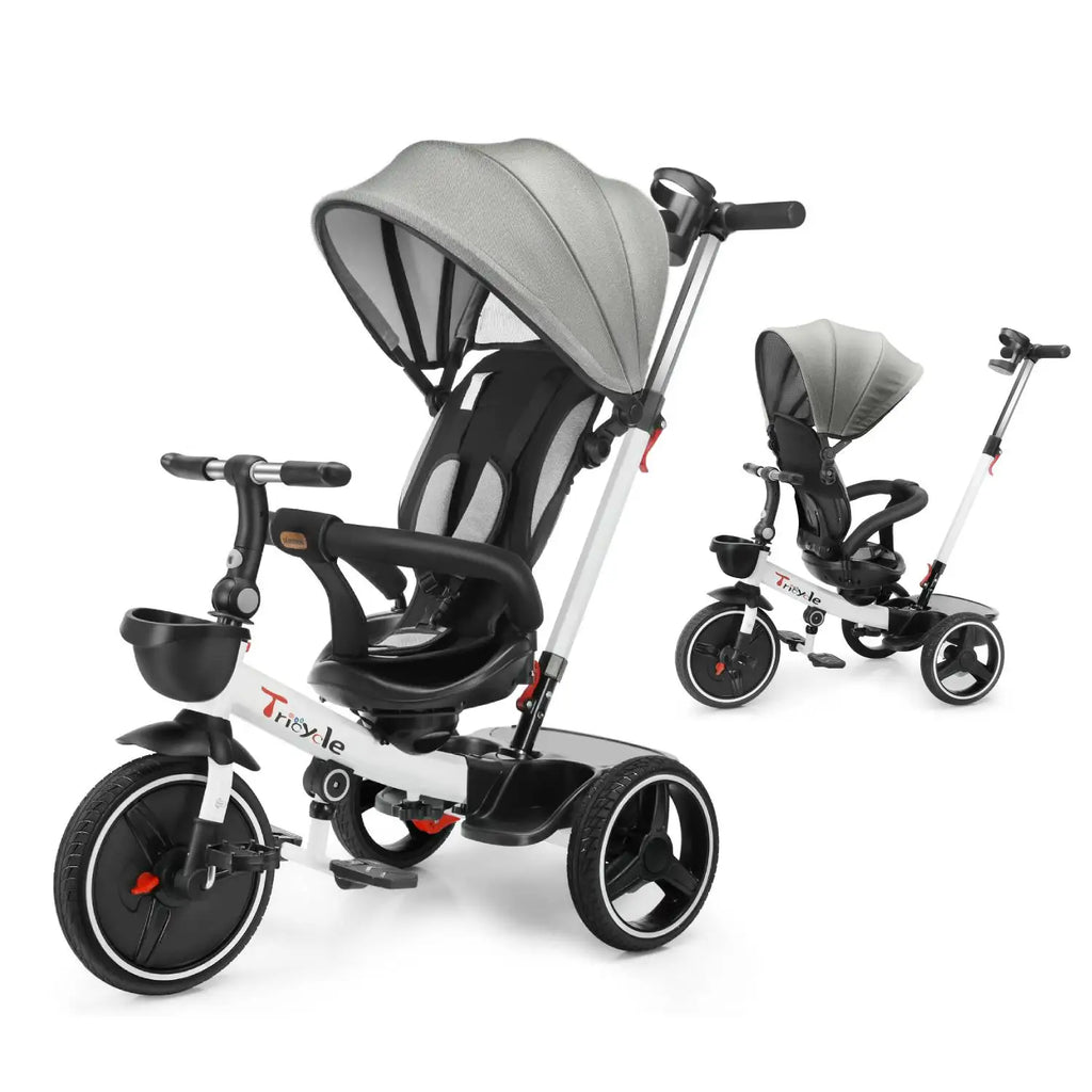 Baby Tricycle,6-in-1 Baby Push Bike Steer Stroller,Learning Toddler Bike/Detachable Guardrail,Adjustable Canopy