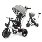 Baby Tricycle,6-in-1 Baby Push Bike Steer Stroller,Learning Toddler Bike/Detachable Guardrail,Adjustable Canopy