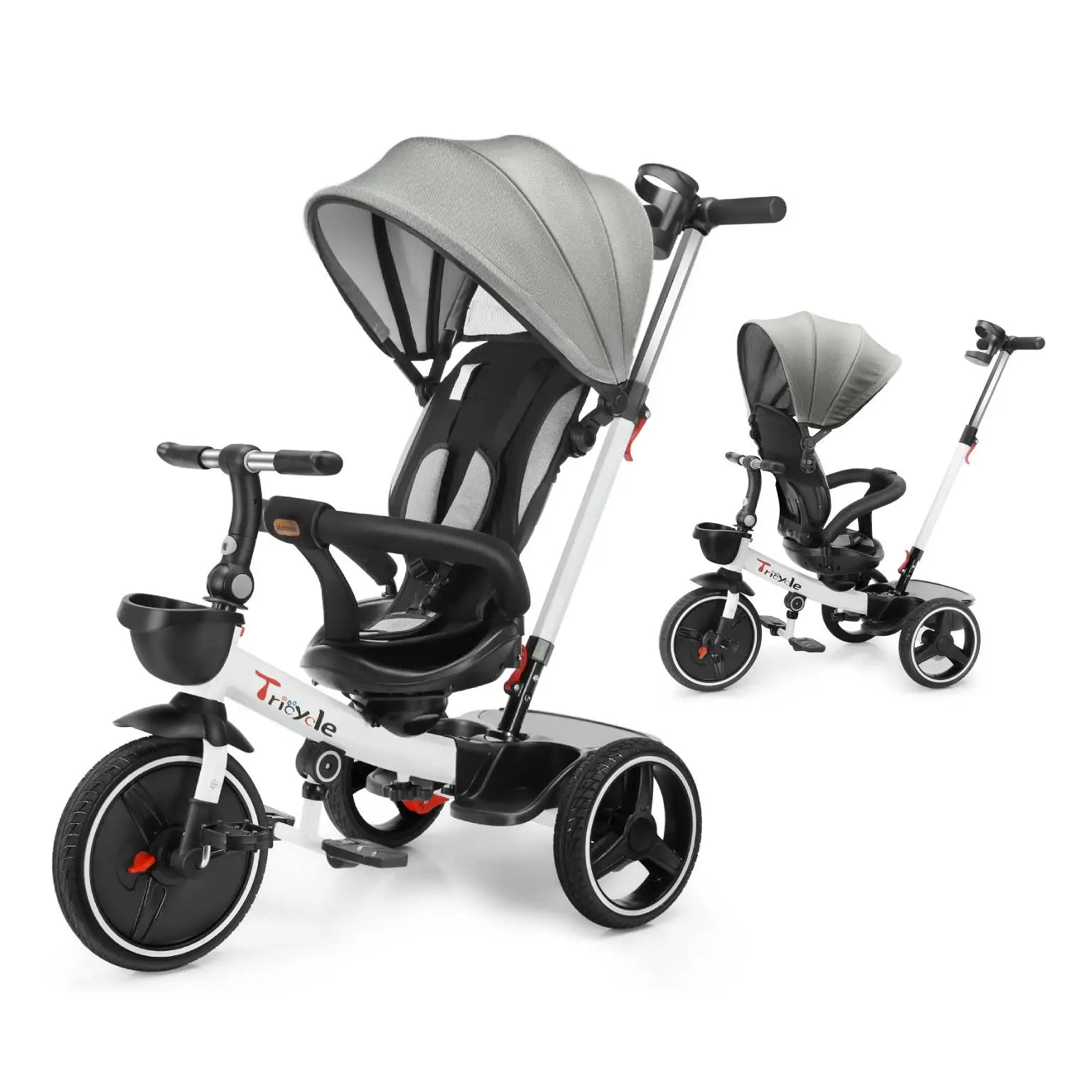 Baby Tricycle,6-in-1 Baby Push Bike Steer Stroller,Learning Toddler Bike/Detachable Guardrail,Adjustable Canopy