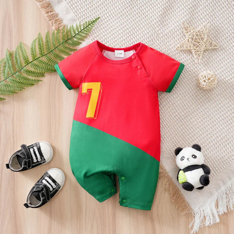 Combinaison Bébé Football – Body Été Rouge & Vert pour Nouveau-Né