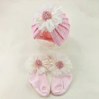 Ensemble Bébé Fille – Bonnet Nœud & Chaussettes
