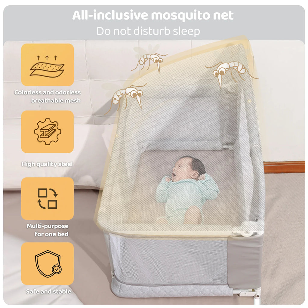 Baby Crib, 3-In-1 Folding Baby Crib Sleeper With Breathable & Visible Mesh Window, Washable Elastic Cloth Liner Cover Portable