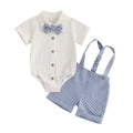 Ensemble Gentleman Bébé Garçon – Barboteuse, Short à Bretelles & Nœud Papillon