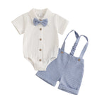 Ensemble Gentleman Bébé Garçon – Barboteuse, Short à Bretelles & Nœud Papillon