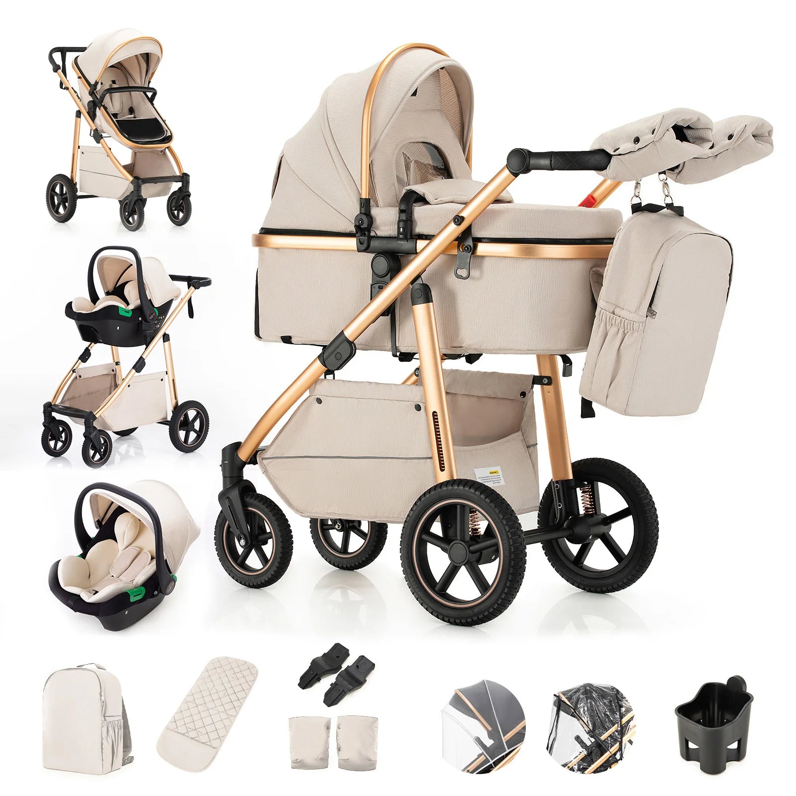 Baby Stroller 3 in 1 Lightweight for Newborn Mother Kids Portable Folding Carriage Luxurious Pushchair Car Seat Travel Pram