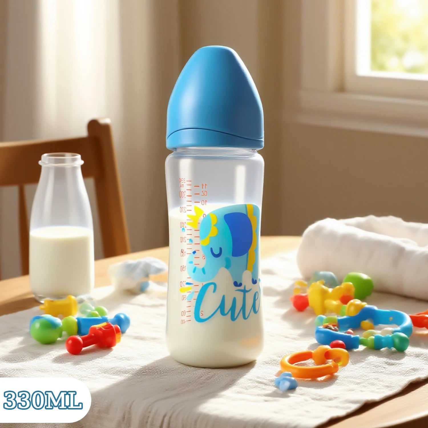 330ml Painted cartoon baby baby anti-choking Pp babybottle suitable set for newboms 0-24 months baby bottlemother and baby