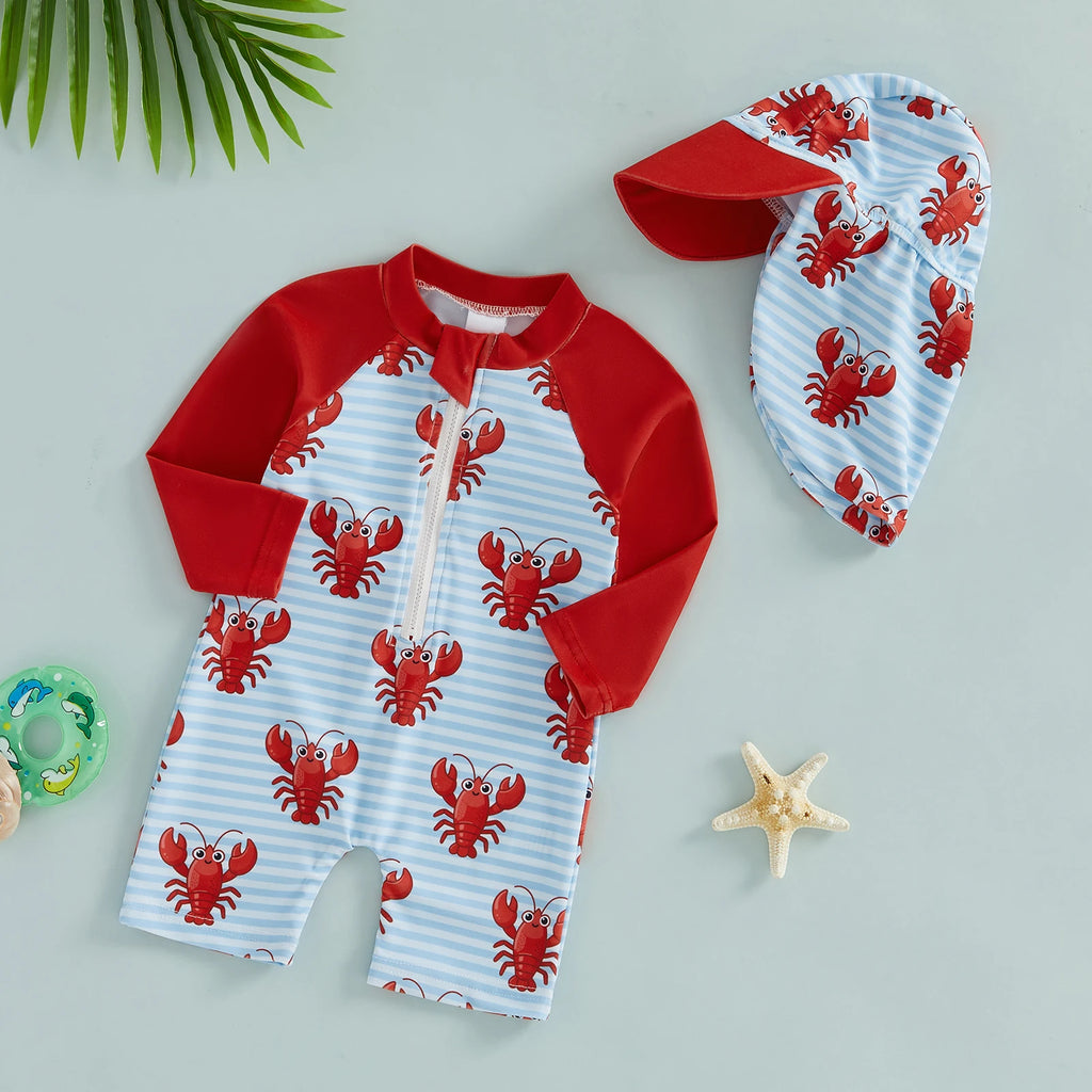 Maillot de Bain Bébé Garçon Anti-UV – Manches Longues avec Chapeau