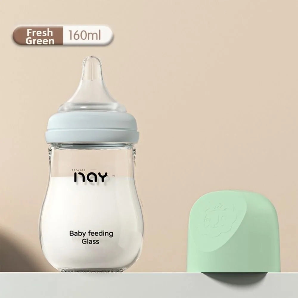 Cute Glass Baby Bottle Anti Choking 80/160ML Infant Milk Bottle Anti-flatulence Food Grade Baby Drinking Cup Toddler