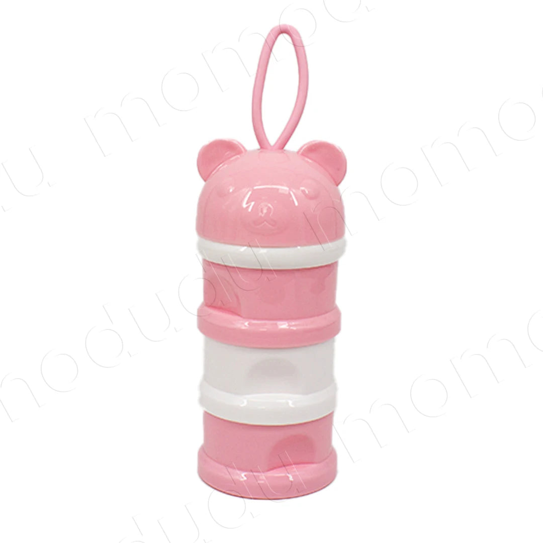 Portable 3-Layer  Milk Powder Box Formula Dispenser, Cute Bear Style Spill-Proof Container with Separate Sections