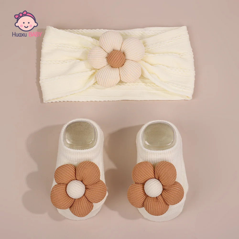 Ensemble Bébé Fille – Bandeau Fleur & Chaussettes