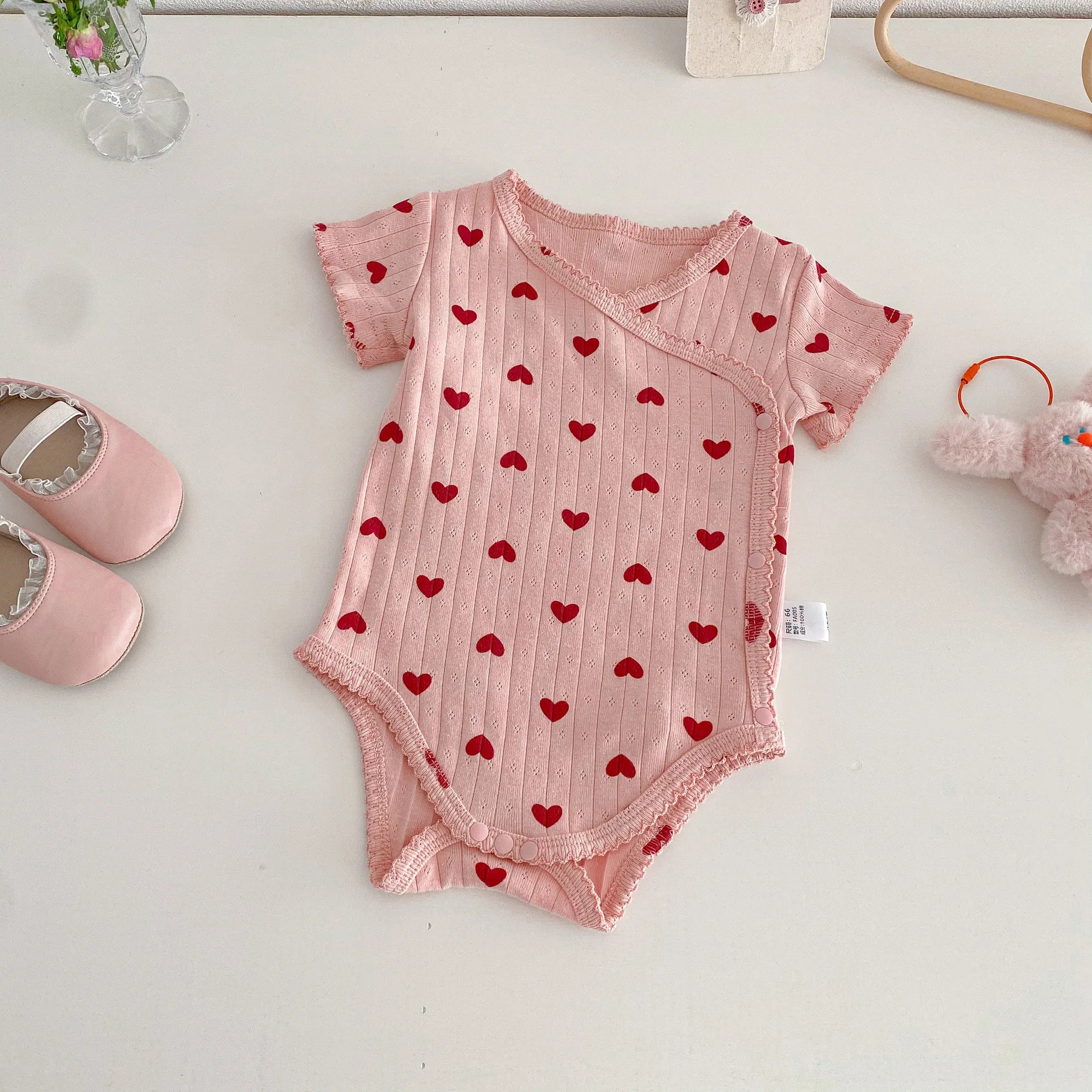 2026 Summer New Baby Clothes Cute Heart Print Toddler Girls Bodysuits Korean Style Baby One Piece