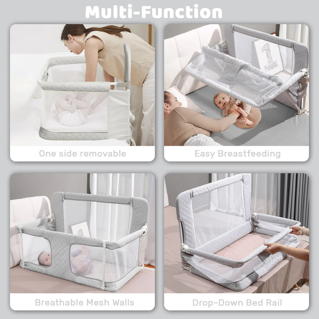 Baby Crib, 3-In-1 Folding Baby Crib Sleeper With Breathable & Visible Mesh Window, Washable Elastic Cloth Liner Cover Portable