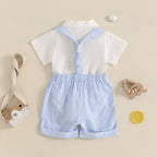 Ensemble Gentleman Bébé Garçon – Barboteuse, Short à Bretelles & Nœud Papillon