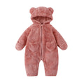 2025 Winter Newborn Baby Cartoon Bear Plush Onesie Hooded Ear Fluffy Romper Unisex 0-12M Thermal Infant Jumpsuit Warm Outfit