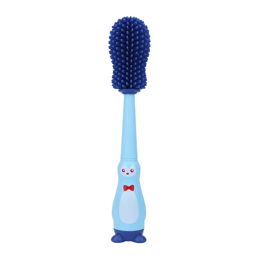 4 In 1 Set Baby Bottle Brush Multi-Fuction Cleaner Silicone Straw Pacifier Milk Bottle Cup 360 Degree Penguin Silicone Brush