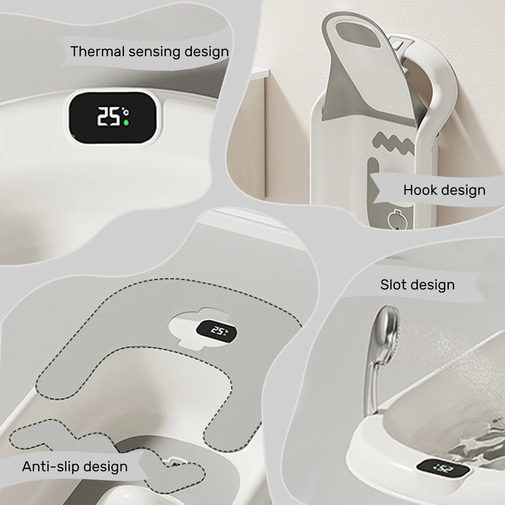 4-in-1 Newborn Baby Bath, Reclining All-in-1 Baby Bath Seat Adjusts as Baby Grows,Portable Bathtub Baby Bath Essentials (Grey)