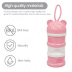 Portable 3-Layer  Milk Powder Box Formula Dispenser, Cute Bear Style Spill-Proof Container with Separate Sections