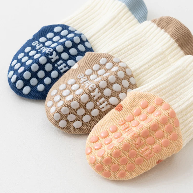 3/6 Pairs Baby Floor Socks with Grips Breathable Cotton Non-Slip Socks for Toddlers 0-5 Years