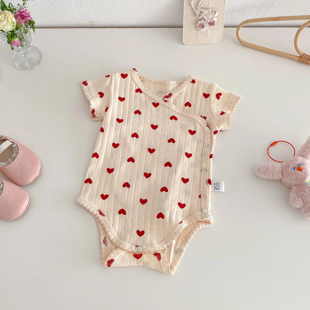2026 Summer New Baby Clothes Cute Heart Print Toddler Girls Bodysuits Korean Style Baby One Piece