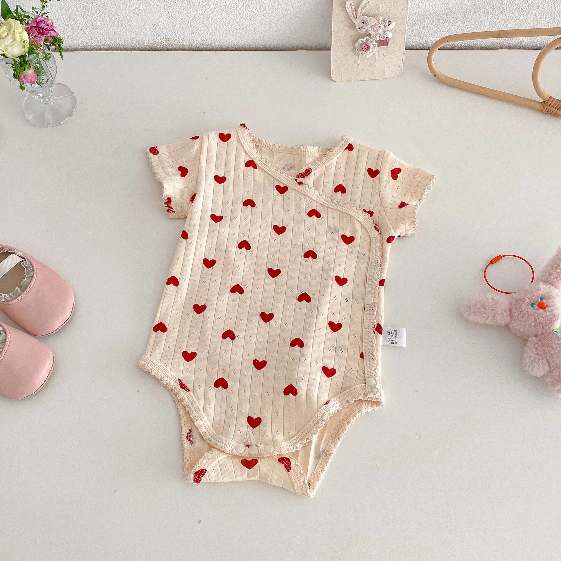 2026 Summer New Baby Clothes Cute Heart Print Toddler Girls Bodysuits Korean Style Baby One Piece