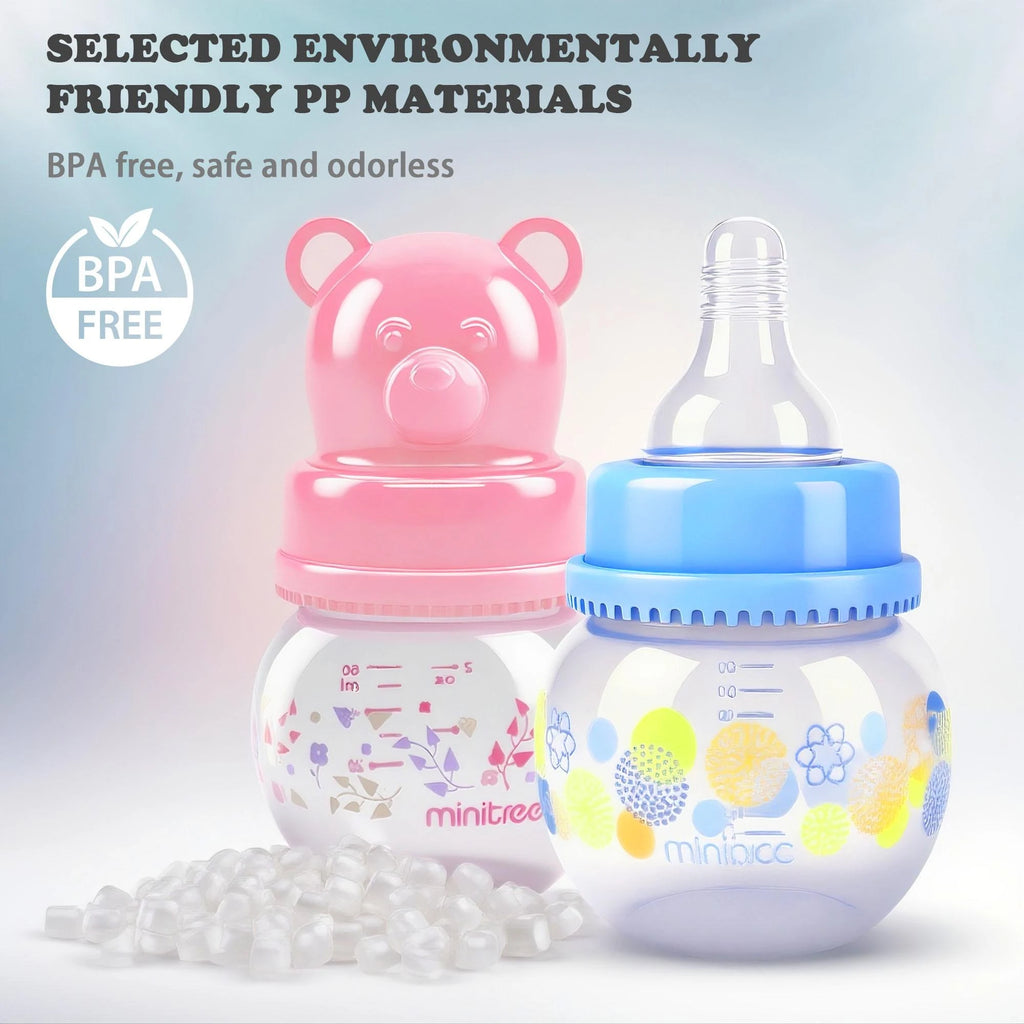 60ml wide diameter baby PP bottle, Cartoon bear shape newborn mini bottle, BPA-free, anti-drop and anti-drop, holiday gift