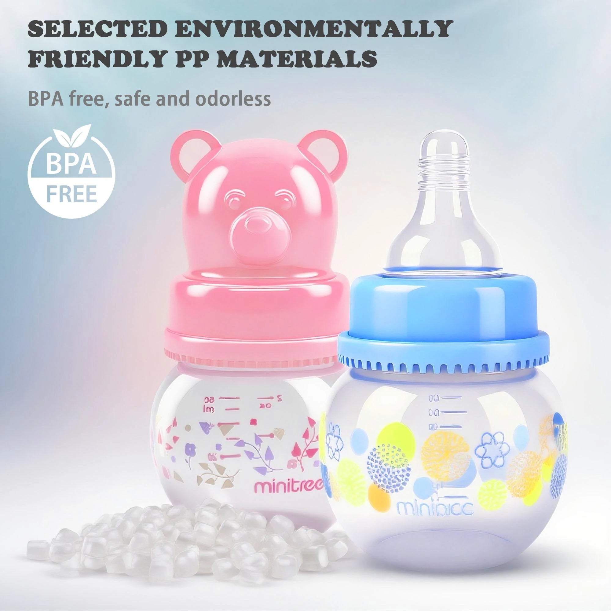 60ml wide diameter baby PP bottle, Cartoon bear shape newborn mini bottle, BPA-free, anti-drop and anti-drop, holiday gift