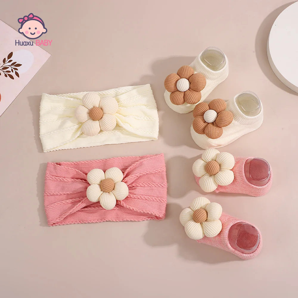 Ensemble Bébé Fille – Bandeau Fleur & Chaussettes