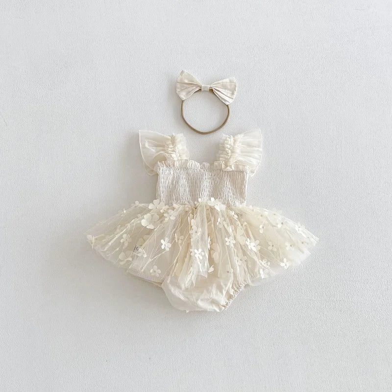 Barboteuse Bébé Fille Princesse – Dentelle Fleurie Élégante