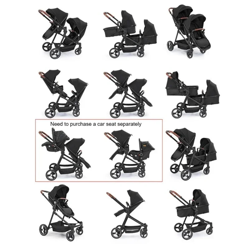 Foldable Double Seat Stroller Can Be Taken on Board Portable Twin Multifunctional Stroller Comfortable Lightweight Twin Stroller
