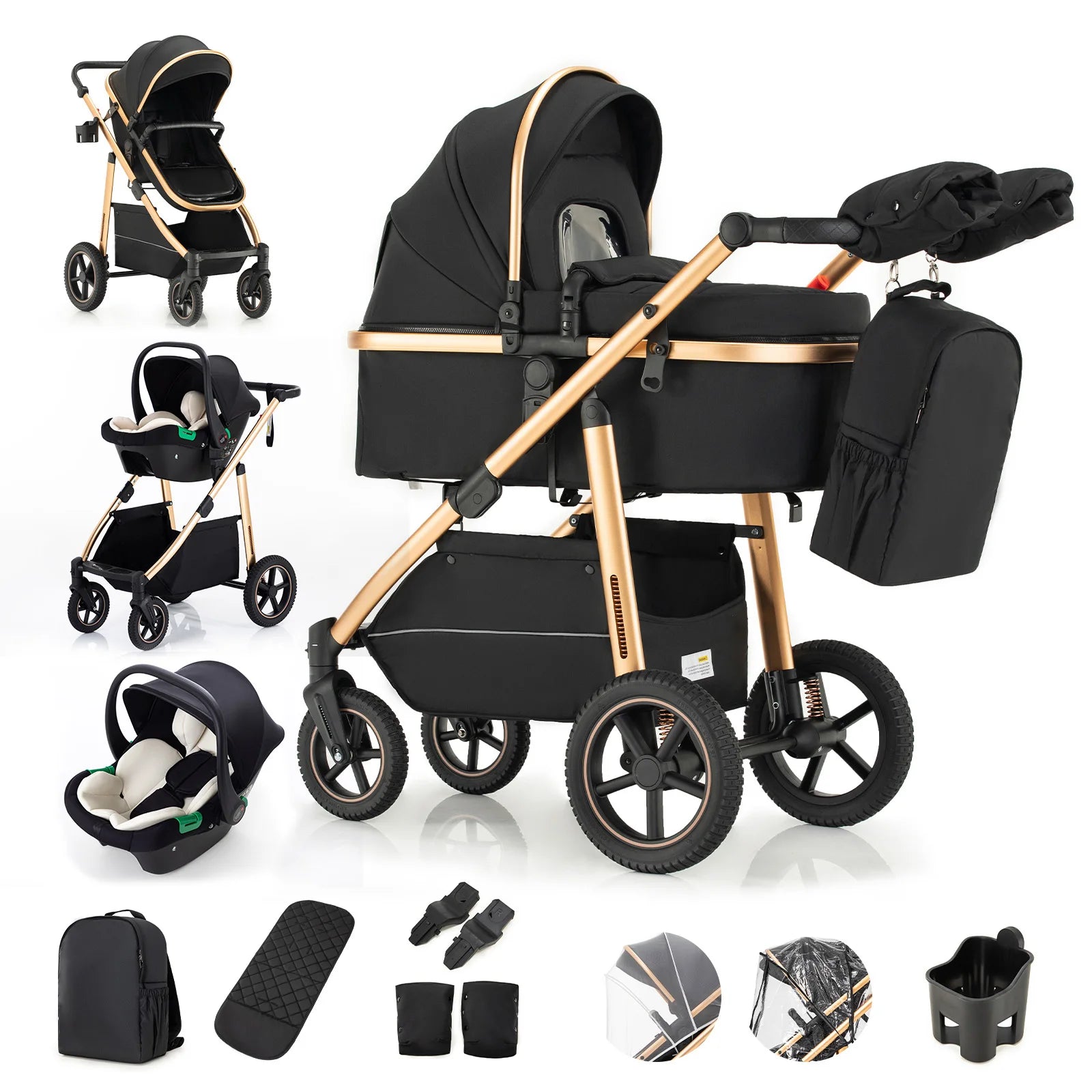 Baby Stroller 3 in 1 Lightweight for Newborn Mother Kids Portable Folding Carriage Luxurious Pushchair Car Seat Travel Pram