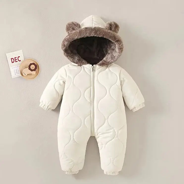 0-3 years baby onesies autumn and winter fleece warm cotton clothes newborn clothes Baby solid color hooded crawling suit Baby