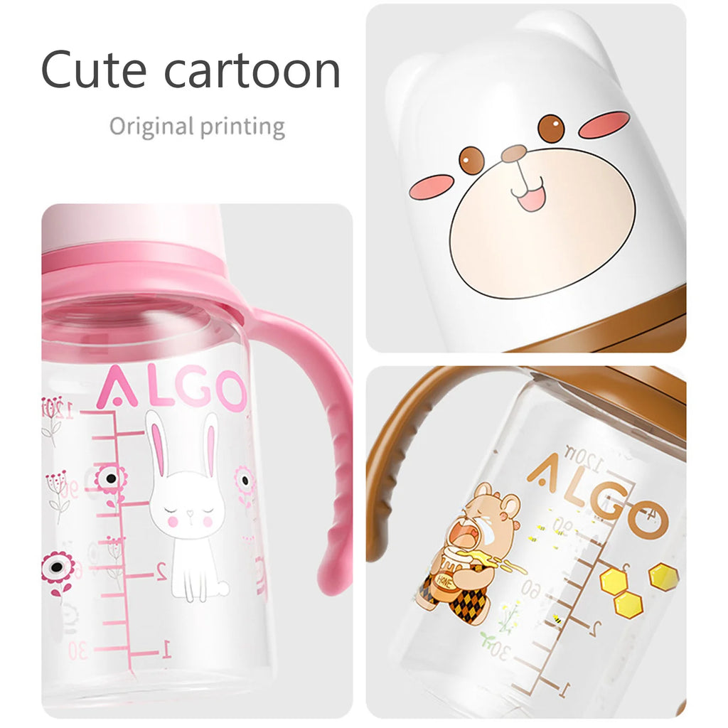 The new straight-body baby bottle, cute with handle, anti-flatulence standard mouth 240ml baby bottle, Christmas gift