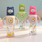250ml  Baby bottle standard caliber silicone mouth baby cartoonwith handle newborn drinking water anti-fall pp bottle