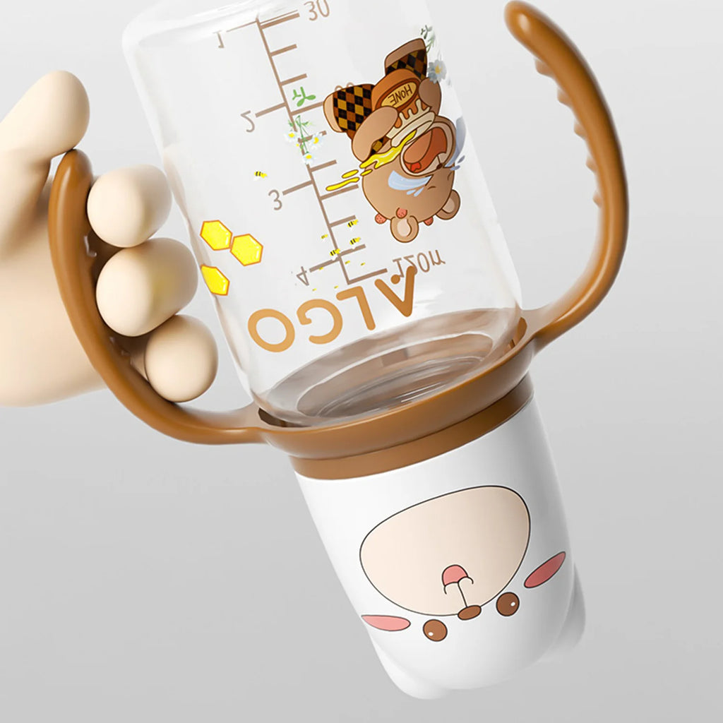 The new straight-body baby bottle, cute with handle, anti-flatulence standard mouth 240ml baby bottle, Christmas gift