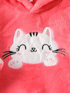 2025 New Style Baby Girls Autumn/Winter Pink Plush Hoodie Sweatshirt Cartoon Cat & Trousers For 1-3Y Casual Cute Set