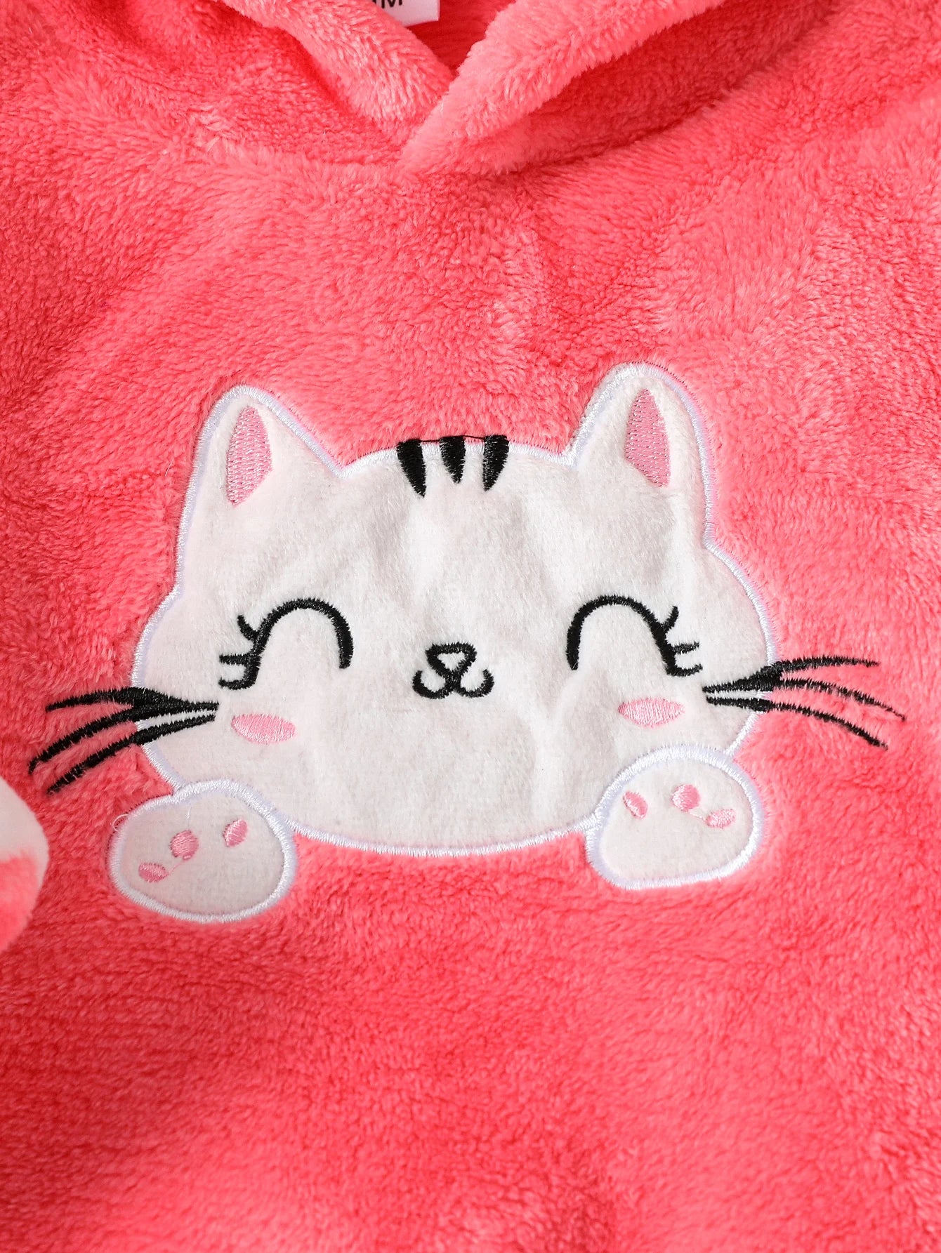 2025 New Style Baby Girls Autumn/Winter Pink Plush Hoodie Sweatshirt Cartoon Cat & Trousers For 1-3Y Casual Cute Set