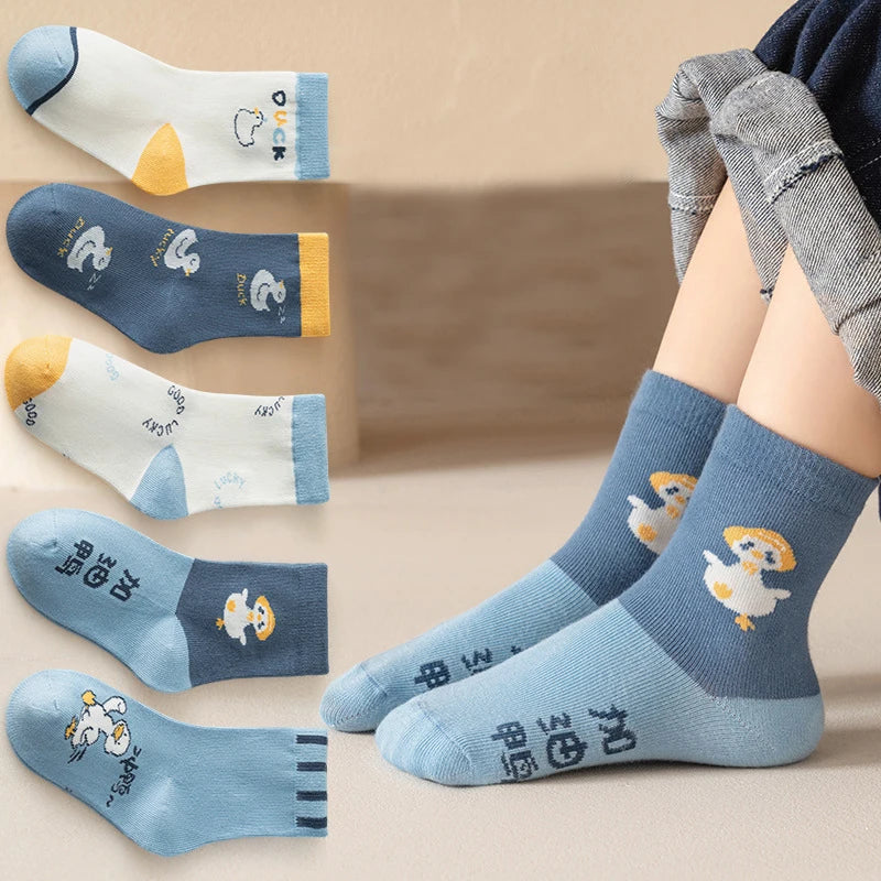 10 Pairs Boys Cartoon Duck Socks Children Baby Toddler Sport Socks School Student Spring Autumn Soft Kids Fashion Mid Tube Socks