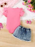 Ensemble Bébé Fille 2 Pièces – Body "Mom's Girl" & Jupe en Jean