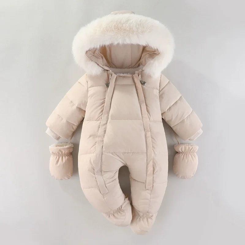 2025 New Winter Baby Rompers Thick Warm Infant Hooded Inside Fleece Jumpsuit Newborn Boy Girl Overalls Toddler Clothing Set