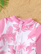 Maillot de Bain Bébé Fille Rose – Manches Longues avec Chapeau