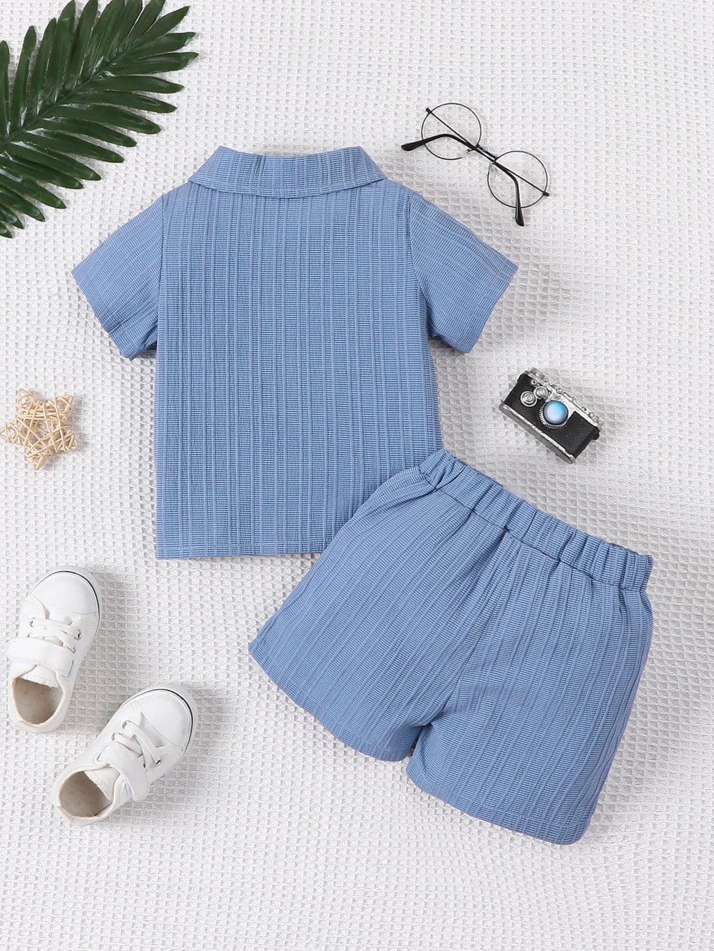 Ensemble Bébé Garçon 2 Pièces – Chemise Jacquard & Short d'Été