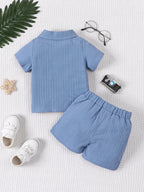 Ensemble Bébé Garçon 2 Pièces – Chemise Jacquard & Short d'Été