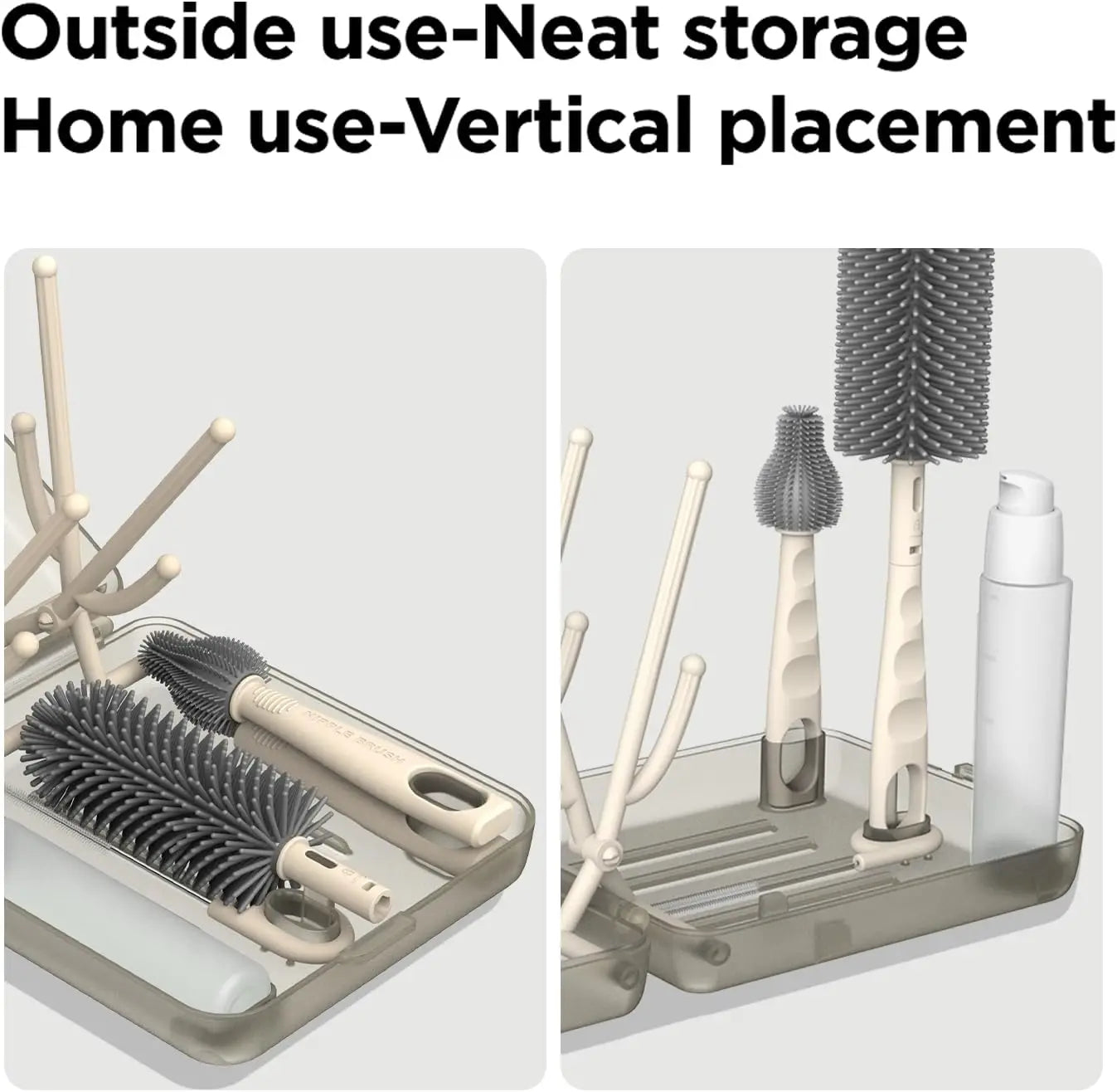 Travel Bottle Brush Set, Auto-Open Rack & Vertical Brushs Drying Slots, 3 Brushes, Foldable Drying Rack, Travel Baby Essentials