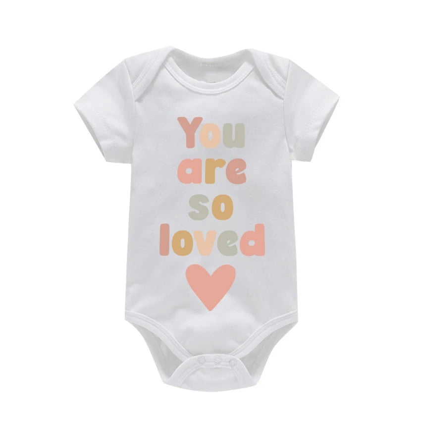 Newborn Baby Summer Rompers Infant Bodysuits Short Sleeve Jumpsuit “You Are So Loved” Baby Boy Girl Clothes Cotton  0-24 Months